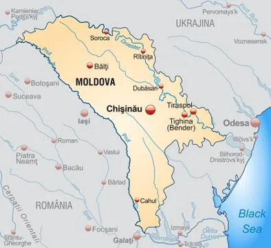 Map of moldavia as an overview map in pastel orange Stock Illustration