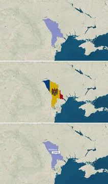 The map of Moldova with text, textless, and with flag Stock Illustration