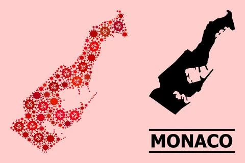 Map of Monaco - Composition with Coronavirus Biohazard Infection Elements Stock Illustration