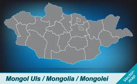 Map of mongolia with borders in bright gray Stock Illustration