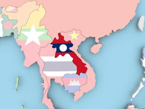 Map of Mongolia with flag on globe Stock Illustration