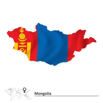 Map of Mongolia with flag Stock Illustration
