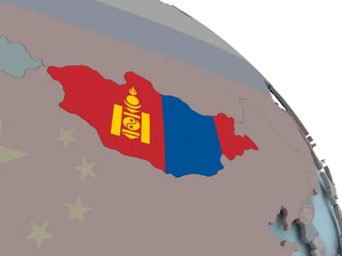 Map of Mongolia with flag Stock Illustration