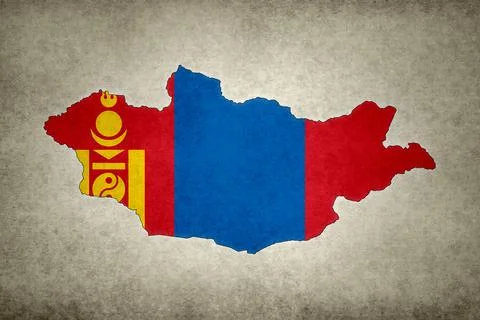 Map of Mongolia with its flag on a paper Stock Illustration