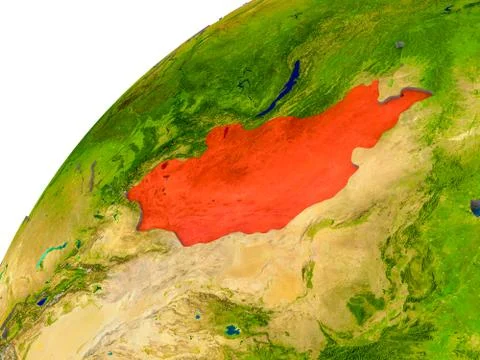 Map of Mongolia in red on globe Stock Photos