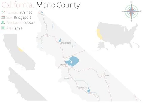 Map of Mono County in California Stock Illustration