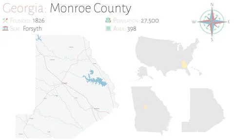 Map of Monroe County in Georgia Stock Illustration