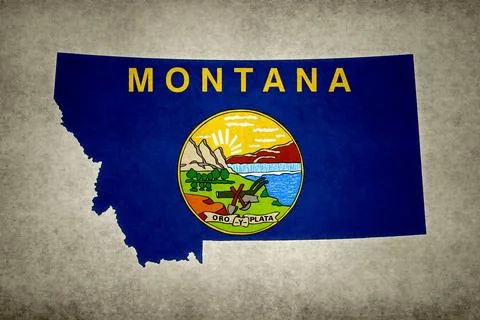 Map of Montana with its flag printed on a paper Stock Illustration