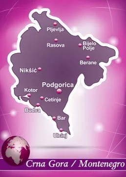 Map of montenegro with abstract background in violet Stock Illustration