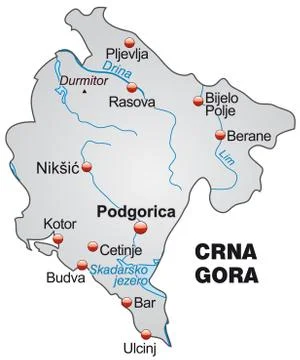 Map of montenegro as an overview map in gray Stock Illustration