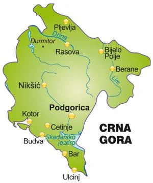 Map of montenegro as an overview map in green Stock Illustration