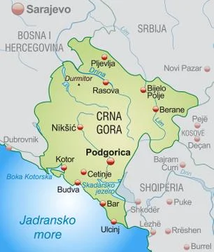 Map of montenegro as an overview map in pastel green Stock Illustration