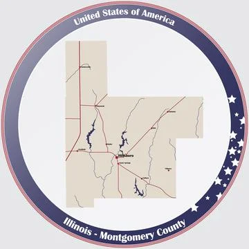 Map of Montgomery County in Illinois Stock Illustration