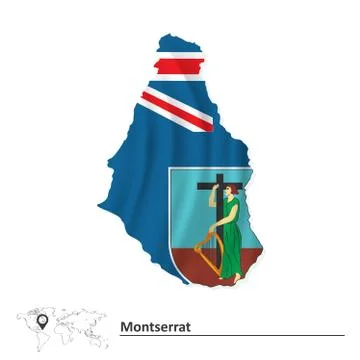 Map of Montserrat with flag Stock Illustration