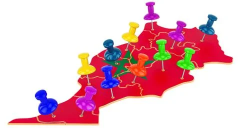 Map of Morocco with colored push pins, 3D rendering Stock Illustration