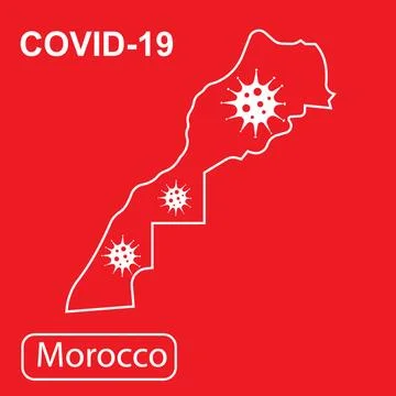 Map of Morocco labeled COVID-19. White outline map on a red background. 스톡 일러스트