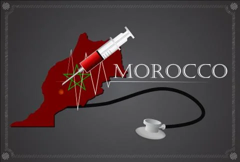 Map of Morocco with Stethoscope and syringe. Stock Illustration