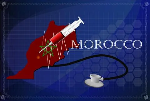 Map of Morocco with Stethoscope and syringe. Stock Illustration