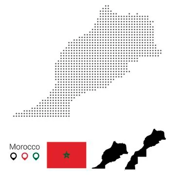 Map of morocco vector dotted with flag and pin Stock Illustration