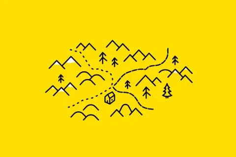 Map mountains. Set graphic elements yellow black contour Stock Illustration