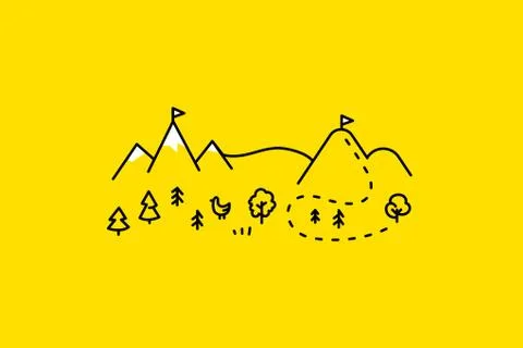Map mountains. Set graphic elements yellow black contour Stock Illustration