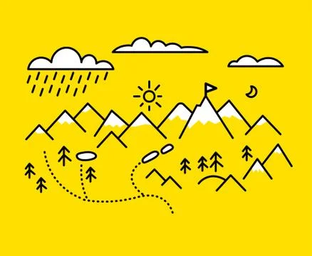 Map mountains. Set graphic elements yellow black contour Stock Illustration