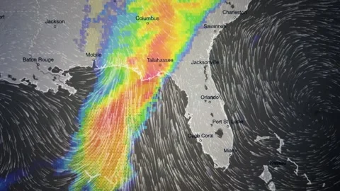 Map Movement of Thunderclouds, South Coast of the United States, Loop Video Video stock 293137462