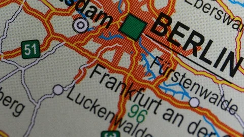 Map, moving from Berlin to Brussels, foreign affairs of European Union Stock Footage 94171134