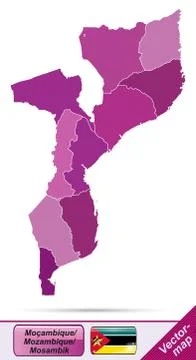 Map of mozambique with borders in violet Stock Illustration