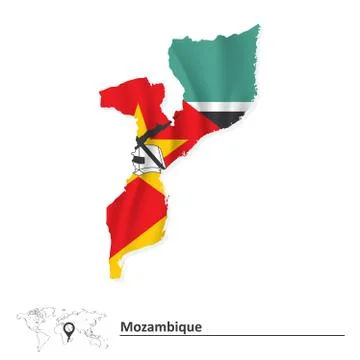 Map of Mozambique with flag Stock Illustration
