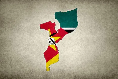 Map of Mozambique with its flag on a paper Stock Illustration