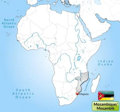 Map of mozambique with main cities in gray Stock Illustration