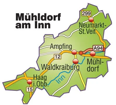 Map of muehldorf with highways Stock Illustration
