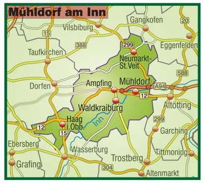 Map of muehldorf with highways Stock Illustration