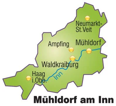 Map of muehldorf as an overview map in green Stock Illustration