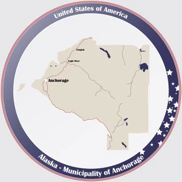 Map of the Municipality of Anchorage in Alaska Stock Illustration