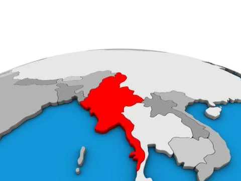 Map of Myanmar on 3D globe Illustrazione stock
