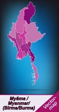 Map of myanmar with borders in violet Illustrazione stock