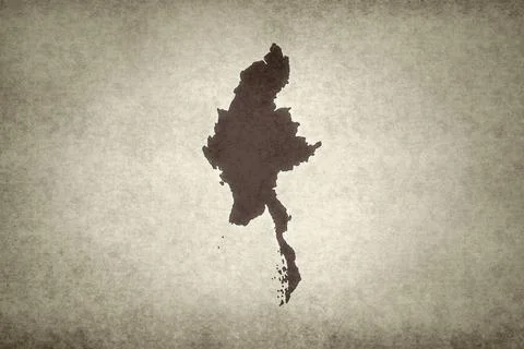 Map of Myanmar on a paper Stock Illustration