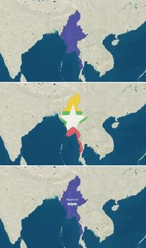 The map of Myanmar with text, textless, and with flag Stock Illustration