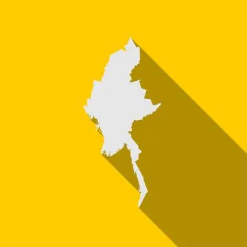 Map of Myanmar on yellow Background with long shadow Stock Illustration