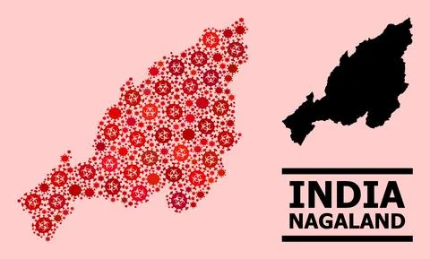 Map of Nagaland State - Composition of Covid Virus Biological Hazard Infection Stock Illustration