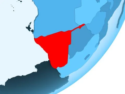 Map of Namibia on blue political globe Stock Illustration