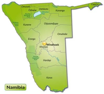 Map of namibia with borders in green Stock Illustration