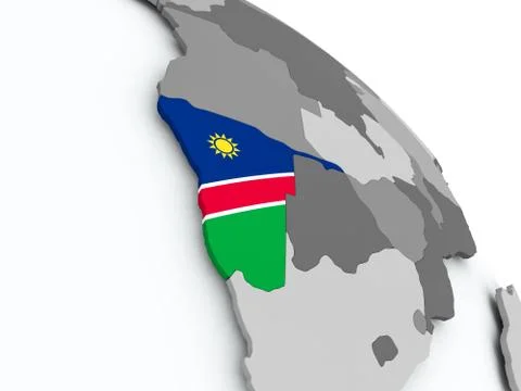 Map of Namibia with flag on globe Stock Illustration