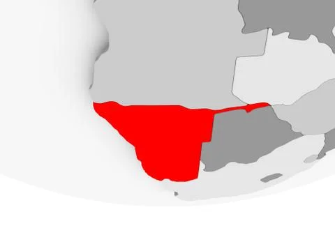 Map of Namibia on grey political globe Illustrazione stock