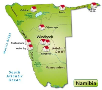 Map of namibia as an infographic in green Stock Illustration