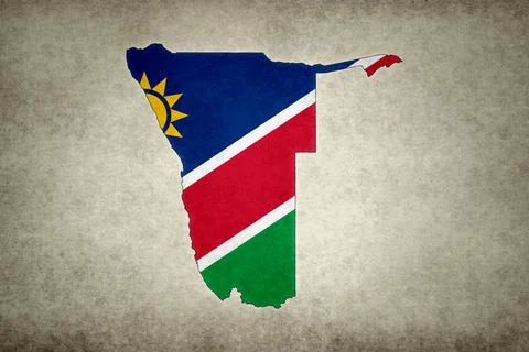 Map of Namibia with its flag on a paper Illustrazione stock
