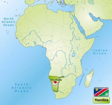Map of namibia with main cities in green Stock Illustration