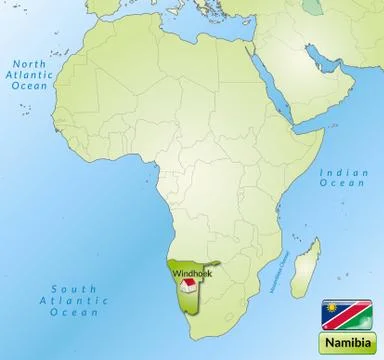 Map of namibia with main cities in green Stock Illustration